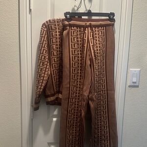 Brown Patterned Women's 2 piece Pant set